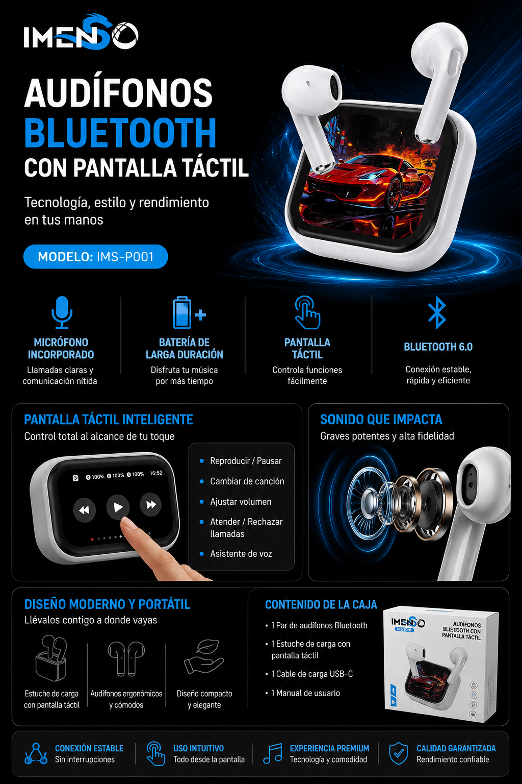 Audifonos Bluetooth Pantalla Tactil