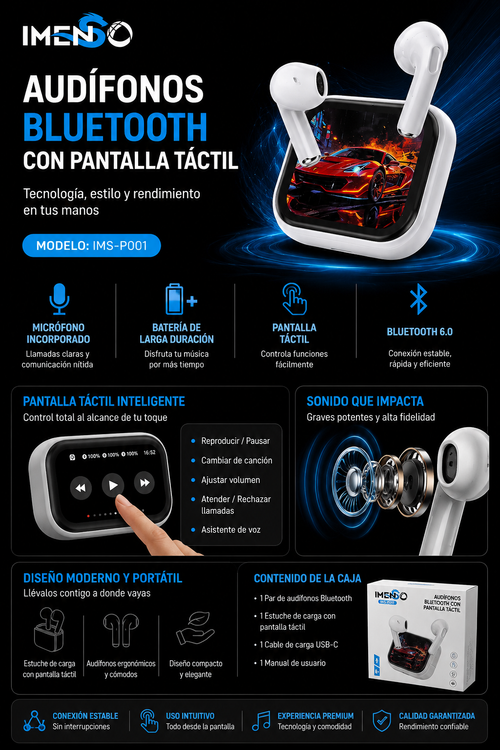 Audifonos Bluetooth Pantalla Tactil